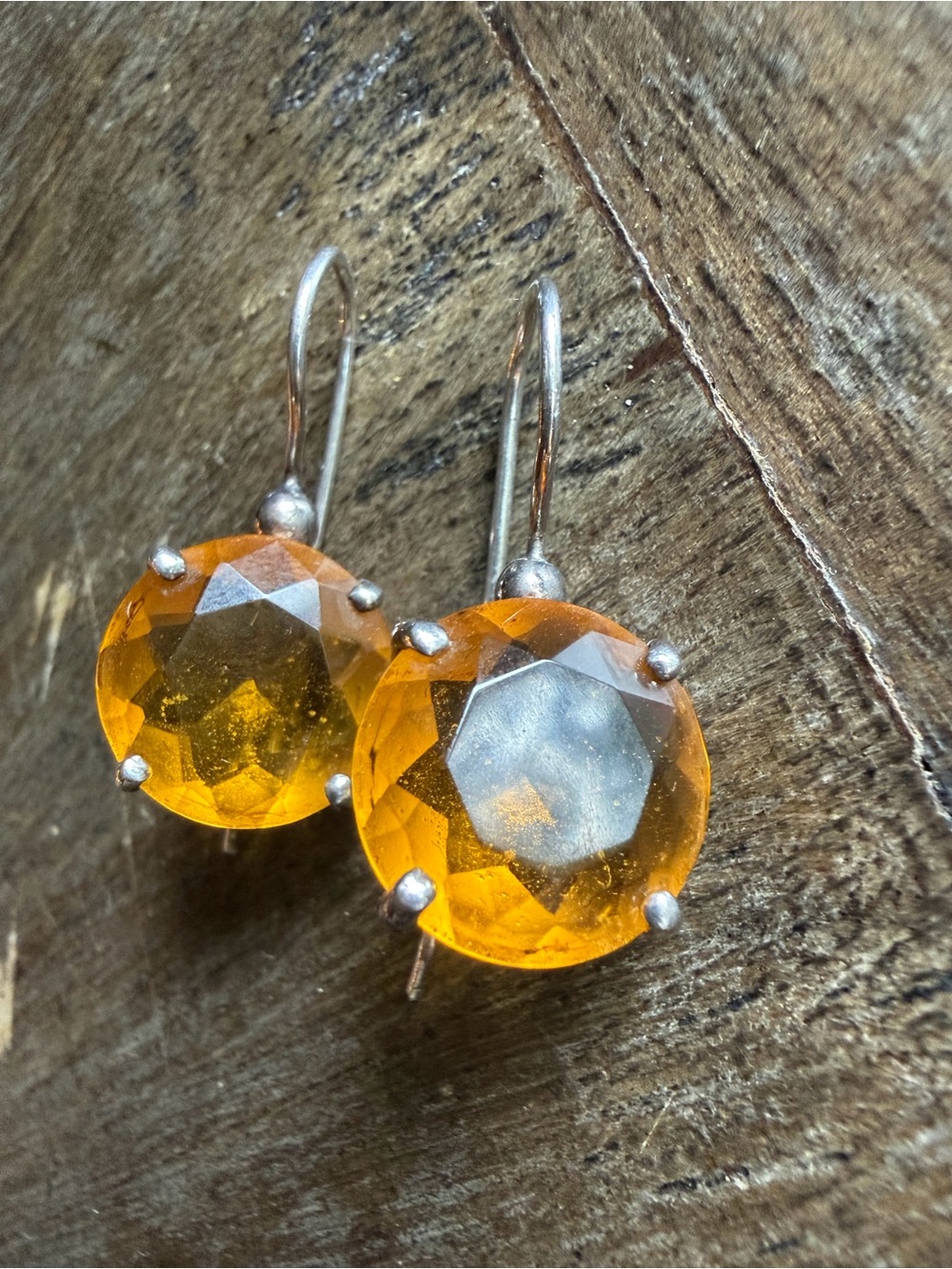 Vintage Faceted Citrine Sterling Silver Drop Earrings